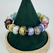 925 sterling silver charm bracelet full glass beaded x 19 cord, Lovelinks + READ