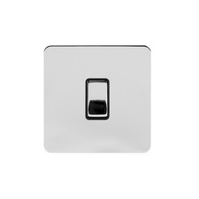 Polished Chrome Flat Plate 1 Gang Intermediate Switch Blk Ins Screwless