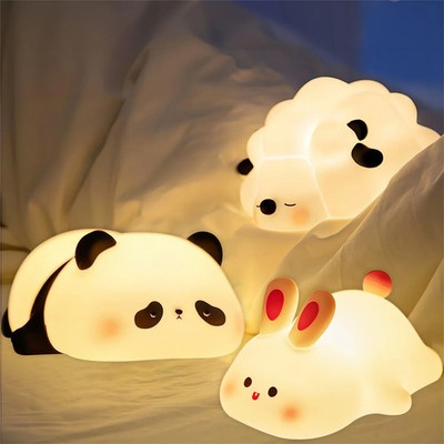 Cute Silicone Night Light Panda Sheep Rabbit USB Rechargeable Lamp Cute Sheep