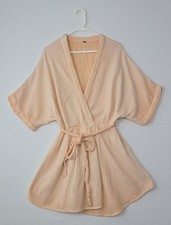 Free People Wrap Robe Ripple Mini Dress Peach Orange Size 6