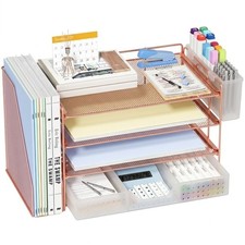 Ecolovi Desk Organizer 4-Tier Paper Organizer Letter Tray with File Holder