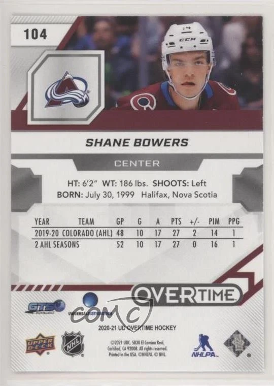 2020-21 Upper Deck Overtime Rookies Blue Shane Bowers #104 Rookie RC - Image 2 of 2