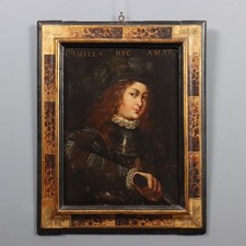 Dipinto Antico Camilla Regina delle Amazzoni Olio su Tela '600 Originale