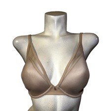 ThirdLove 24/7 Classic Contour Plunge Bra Tan Nude Mesh Trim Underwire 34E