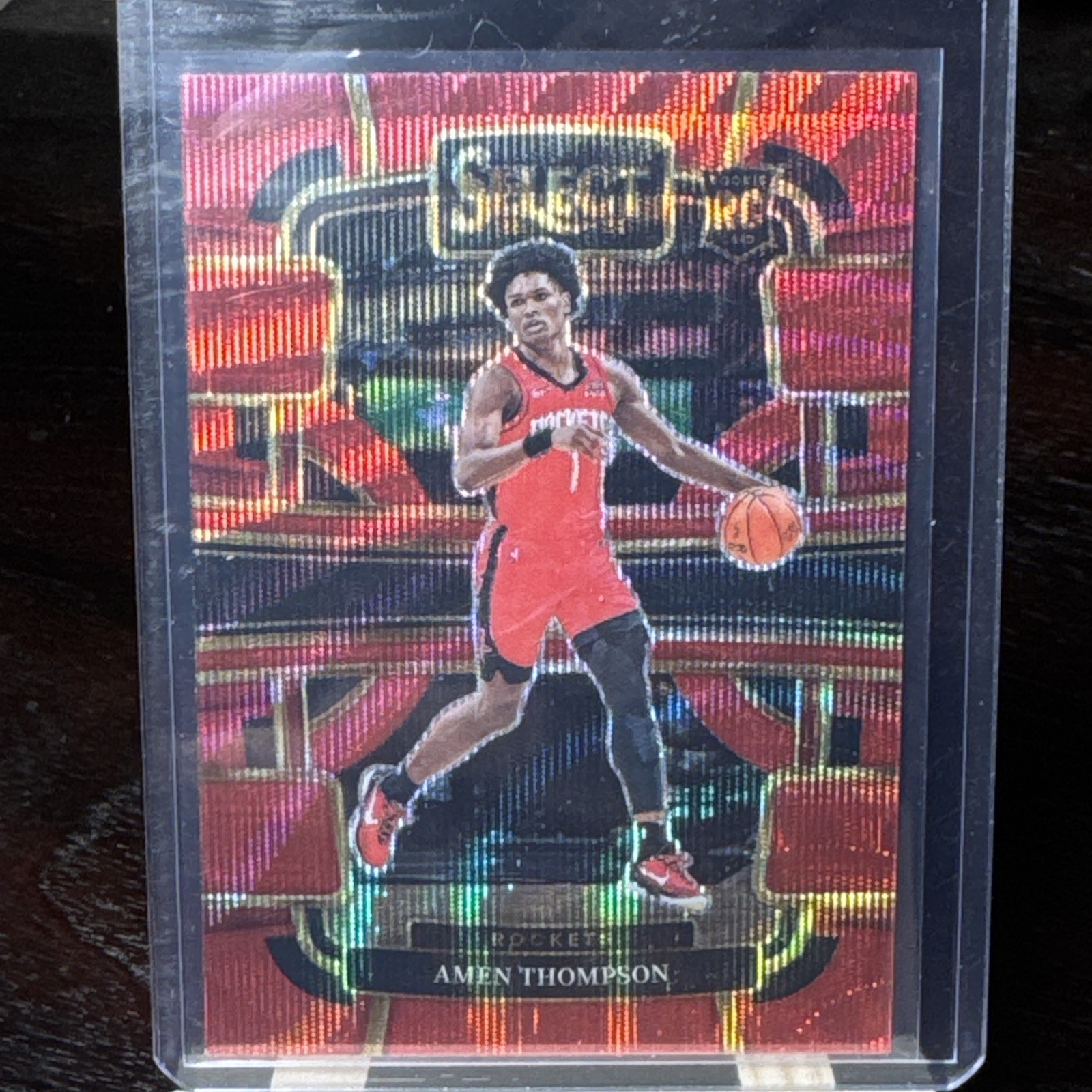 Amen Thompson 2023-24 Panini Select Concourse #96 Red Wave Prizm RC Rockets