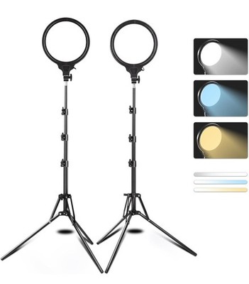 8'' Full Screen Circular Panel Light with 65'' Tripod Stand - 2 Pack