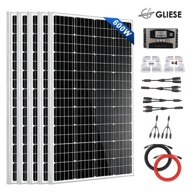 600W 12V Solarpanel Kit Monokristallin 5X 120W PV Solarmodul mit 21PCS Halterung