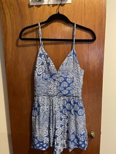 Zara Women  s Boho Blue Romper with Braided Straps Size Small