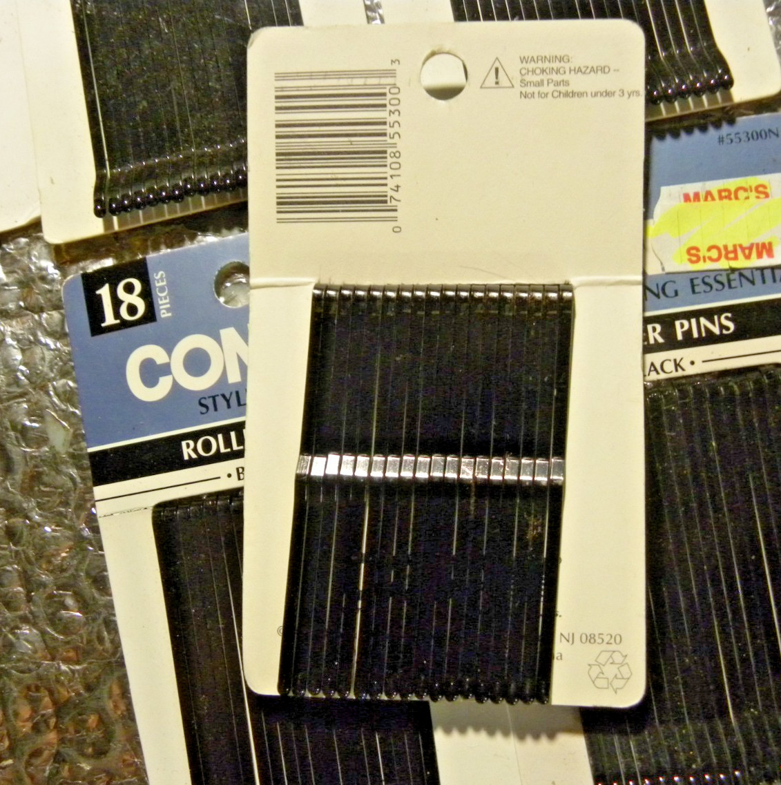 6 Packs of 18 Vintage  Conair Roller Pins, Black, In original Packages