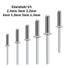 Blindnieten Niete Flachkopf Edelstahl VA Nieten DIN 7337 Popnieten 2.4 bis 6.4mm
