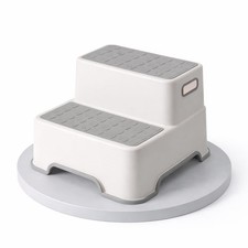 Dual Step Toddler Footstool with Non Slip Base Safe Kids Bathroom Stool Grey