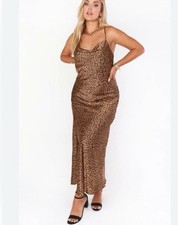 Show Me Your MuMu Florence Slip Maxi Dress Womens XXL Brown Leopard Satin Animal