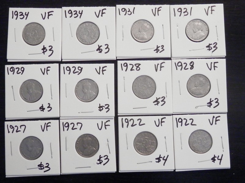 Set of 12 VF Nickels From Canada 2-1922,2-1927,2-1928,2-1929,2-1931,2-1934