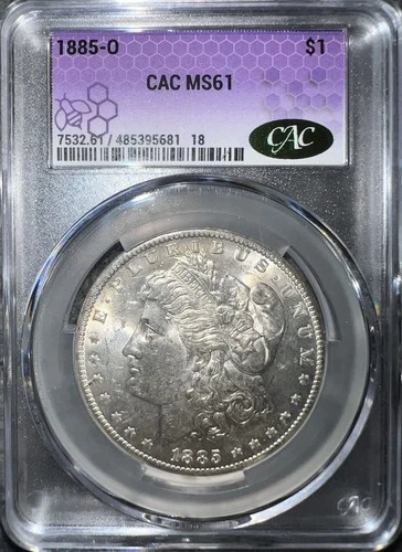 1885-O Morgan Silver Dollar CAC Cert MS61-Purple Core! New Orleans Mint!