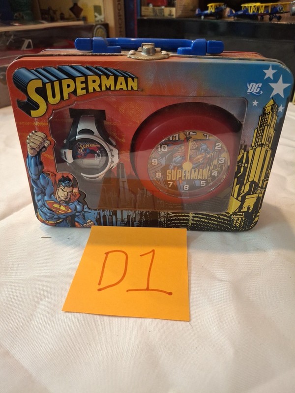 VTG DC Comics Superman Tin w/ Watch & Clock NIB