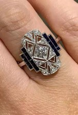 2.45Ct Art Deco Style Lab Created Diamond  Sapphire Engagement 925 Silver Ring