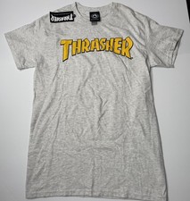 Thrasher Magazine Logo T-Shirt Men sz L Ash Gray Yellow Skateboard NWT