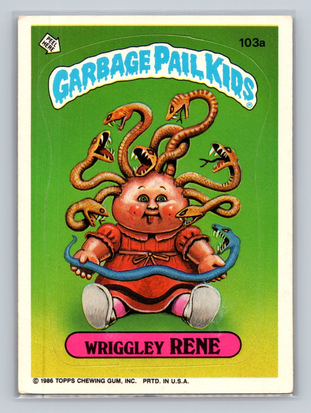 Wriggley RENE #103a 1986 Garbage Pail Kids trading card — raw and PSA graded price guide