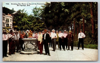 #ad Drinking Hot Water At A Fountain Hot Springs Arkansas Vintage Postcard $2.80