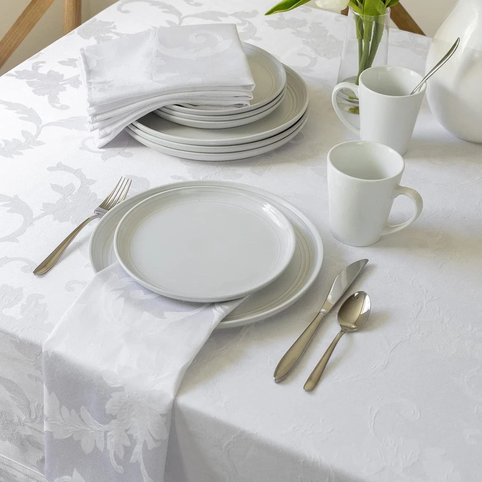 Benson Mills Harmony Scroll Woven Damask Fabric 144 x 60 (Rectangular), White - Image 2 of 4