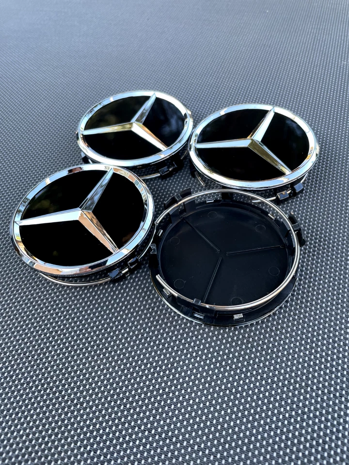Set of 4 Mercedes Benz Center Caps Glossy Black 2.95Inch/75mm Fits Most Models - Image 4 of 4