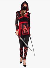 Ninja Women Halloween Costume Outfits Festival, Mask, Leggings  Waist Sash Sz M
