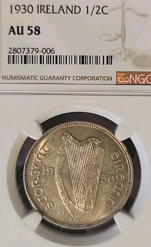 Ireland 1930 Half Crown Rare KeyDate High Grade Extremely Rare NGC 58PQ LC
