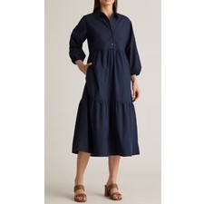 Quince Navy 100% Organic Cotton Poplin Midi Tunic Dress Size S