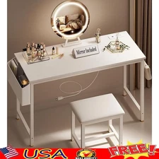 3-Mode LED Vanity Desk W/ Charging Station PU Padded Stool & Storage Solutions