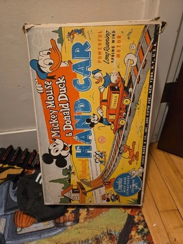 Louis Marx Disney Mickey Mouse and Donald Duck Hand Car Track Box RARE R-77