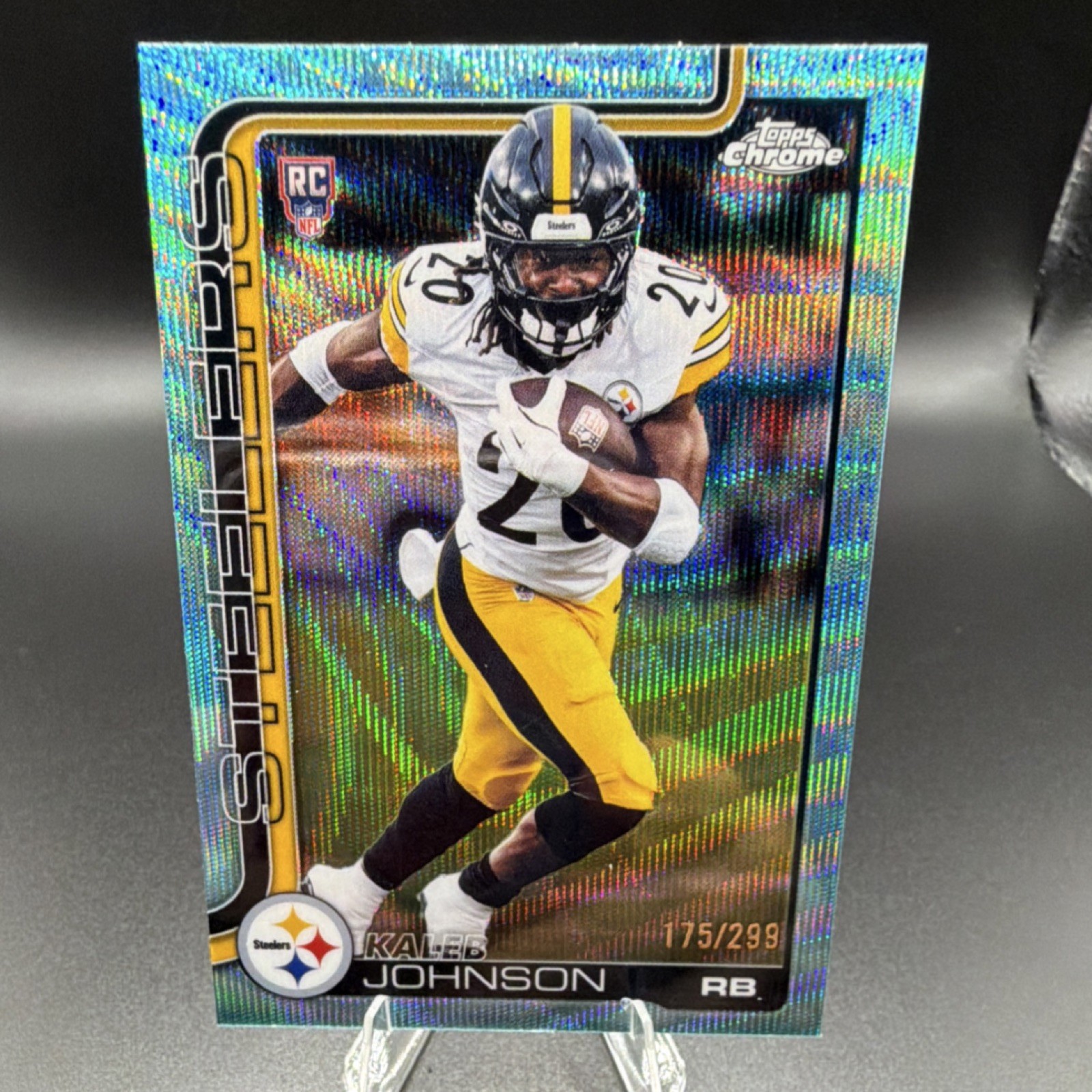 Topps 2025 Chrome Teal Wave Rookie Kaleb Johnson /299 #323 Pittsburgh Steelers 