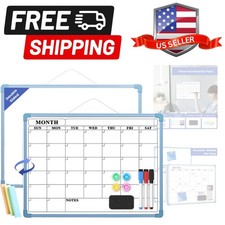 Blue Frame Whiteboard Calendar, 16" x 12" Dry Erase Board Calendar for Wall, ...