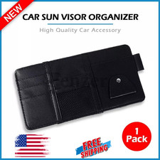 Black Pu Leather Car Sun Visor Organizer Pouch Bag Pocket Card Storage Holder