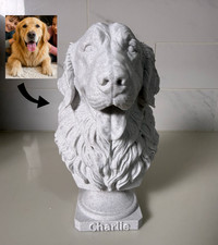 Custom Photo Pet Dog Cat Sculpture Marble Color Effect Statue Memorial