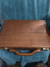 Vtg 80 s Wood Brief Attaché Case Wood Handle...