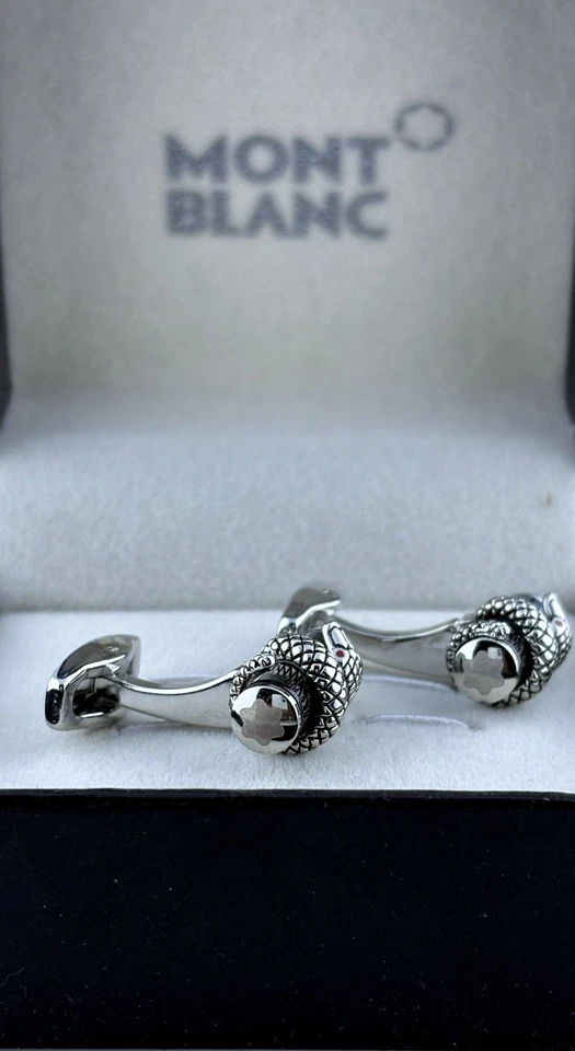 Juego de gemelos Montblanc serpiente para hombre esmalte negro plata ojos rojos lujo en caja Foto 4 de 4