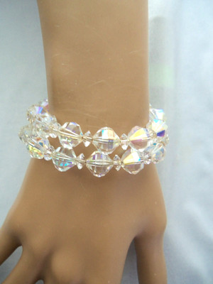 50's Vintage Faceted Aurora Borealis Crystal Bead Wire Wrap Bracelet