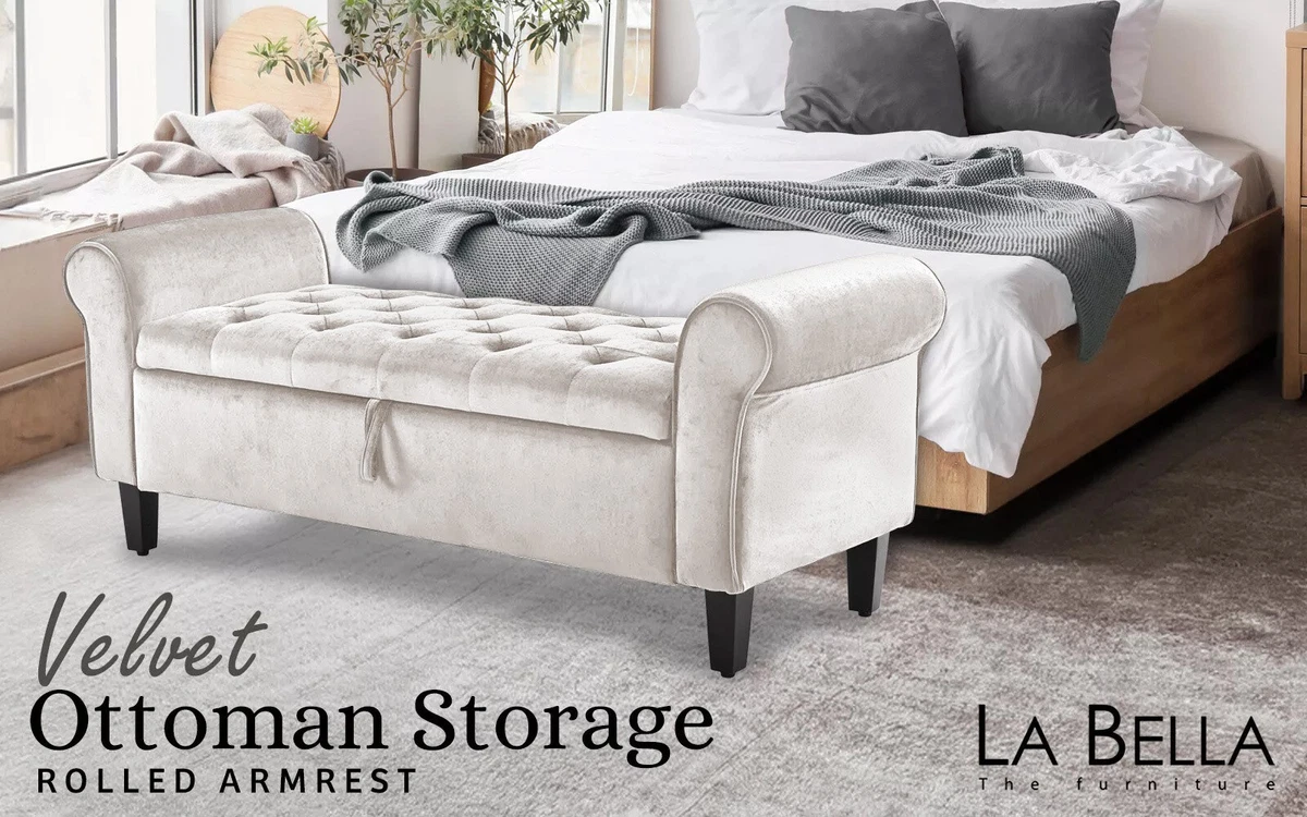 Storage Ottoman Bench Seat Blanket Chest Arm Couch Bed Foot Stool Velvet Large