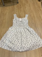 Women’s Uniqlo Cotton Gathered Mini Dress White Floral Print Size M