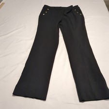 Anne Klein Women's Black Wide Leg Dress Pants Gold Button Mid Rise Size 4/6