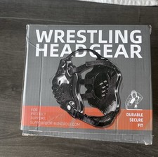 Wrestling Headgear Black Durable Secure Fit with Chin Strap youth size