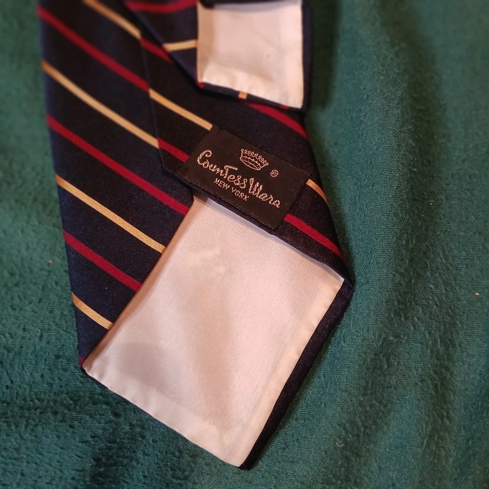 Corbata de seda condesa Mara N.Y. 56"x3,5" azul rojo dorado a rayas (0199) Foto 4 de 4