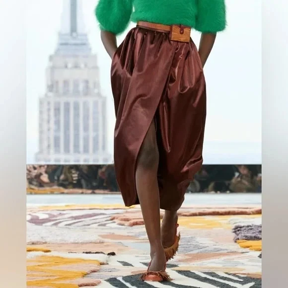 NWT $590 ULLA JOHNSON Mahogany Brown Maxine Tulip Skirt XS 0
