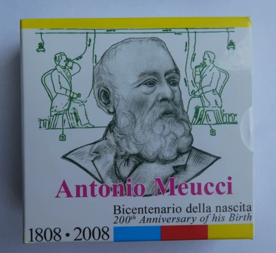 5 Euro Italien, 2008, Antonio Meucci, Silber, PP, Original Etui - Bild 1 von 4