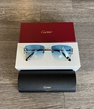 Cartier Big C Diamond Cut Frameless Blue Lens Silver Frame