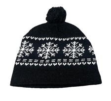 Hat Chapeau Fleece Lined Cap Snowflake Pattern Black And White Kids Size OS