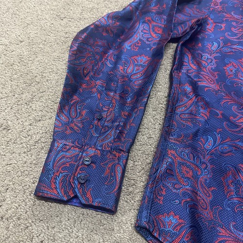 Camisa Robert Graham Edición Limitada Hombre Mediana Seda Paisley Floral Rojo Azul - Imagen 3 de 19