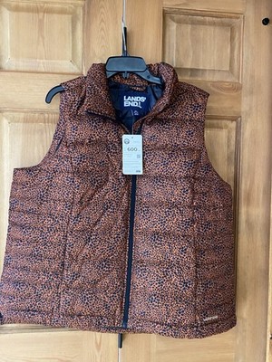 NEW Land's End 600 Down HyperDRY Leopard Puffer Vest Print, SIze 1X (16W-18W)
