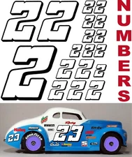 WHITE w/Black (#2's) Racing Numbers Decal Sticker Sheet 1/8-1/10-1/12 HOBBYWING 