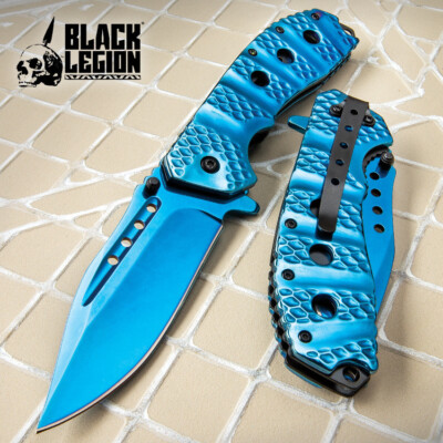 BLACK LEGION COBALT BLUE POCKET KNIFE ASSISTED OPENING BELT CLIP BLADE LOCK NEW